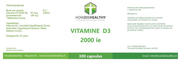 How2behealthy - Vitamine D3 2000 ie - 300 capsules