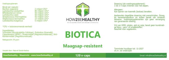 How2behealthy - Biotica Maagsap-resistent - 120 capsules How2behealthy - Biotica Maagsap-resistent - 120 capsules
